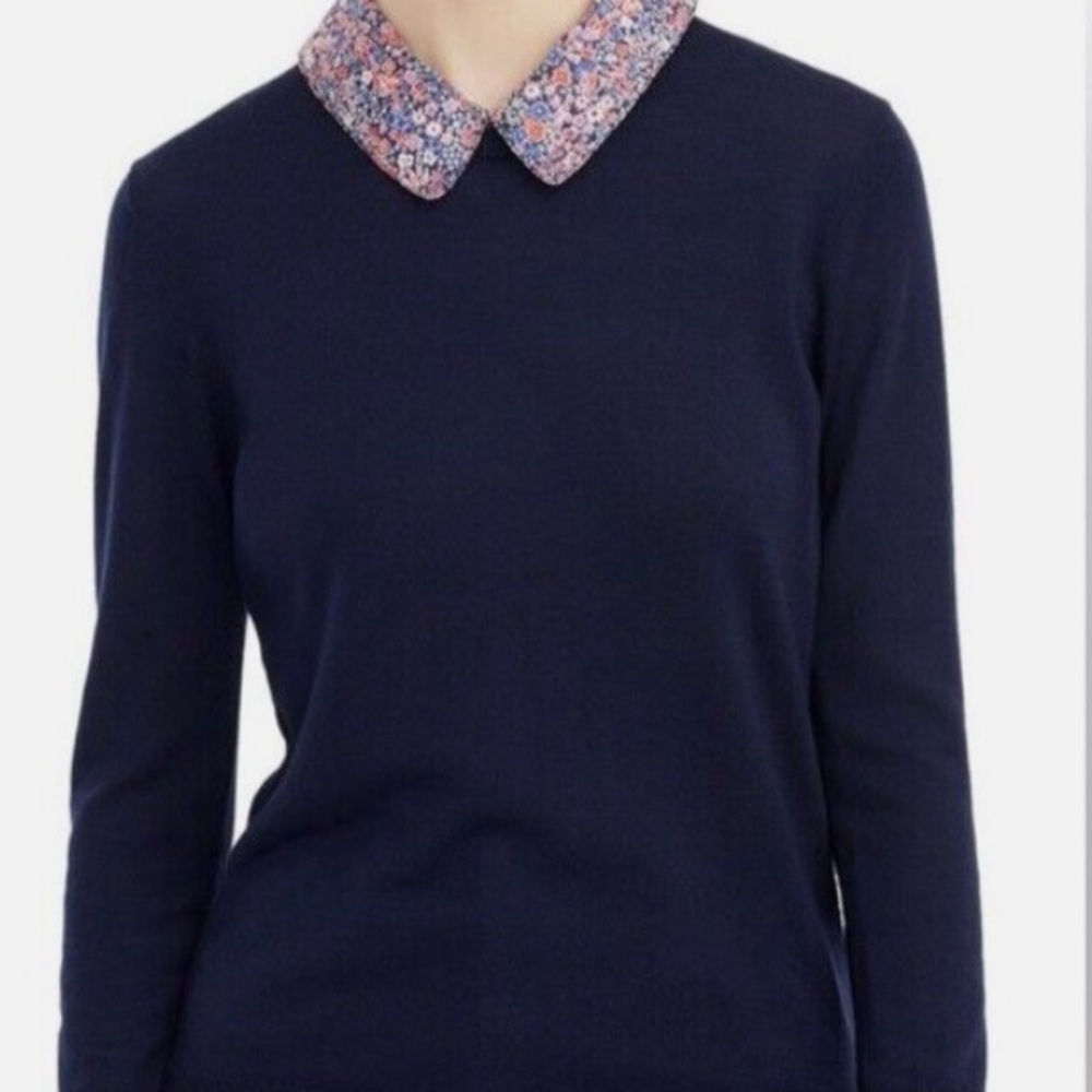 Navy Blue Sweater with Floral Collar